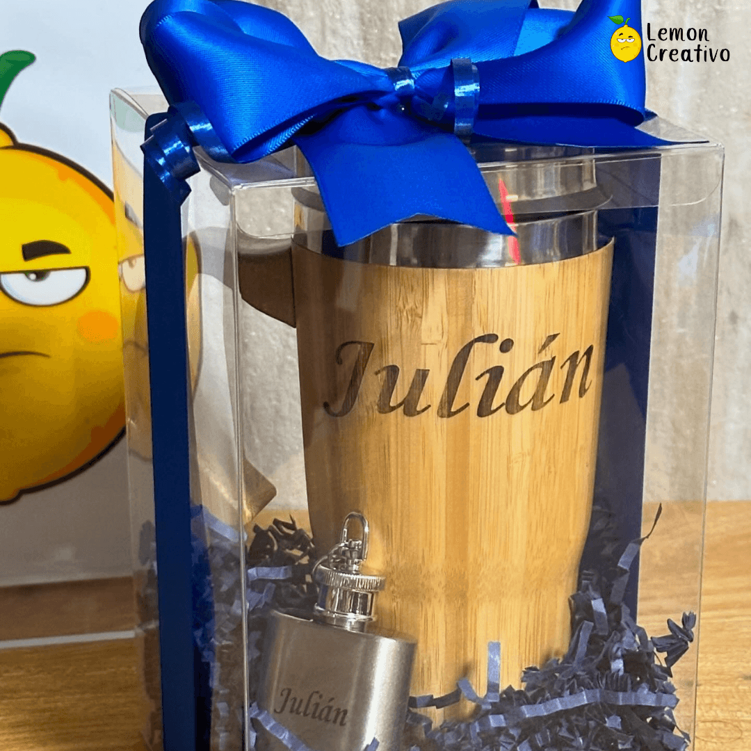 Box Gift | Jarra de Bambú y Petaca Acero Inoxidable - Lemon Creativo