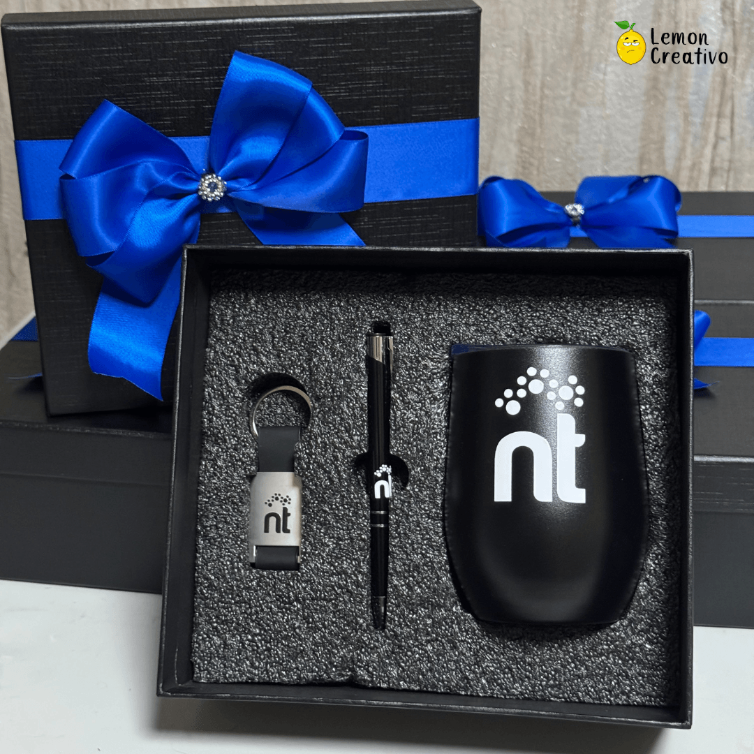 Set de Regalo Corporativo 3 Piezas: Lapicero, Llavero y Vaso Vinero - Lemon Creativo