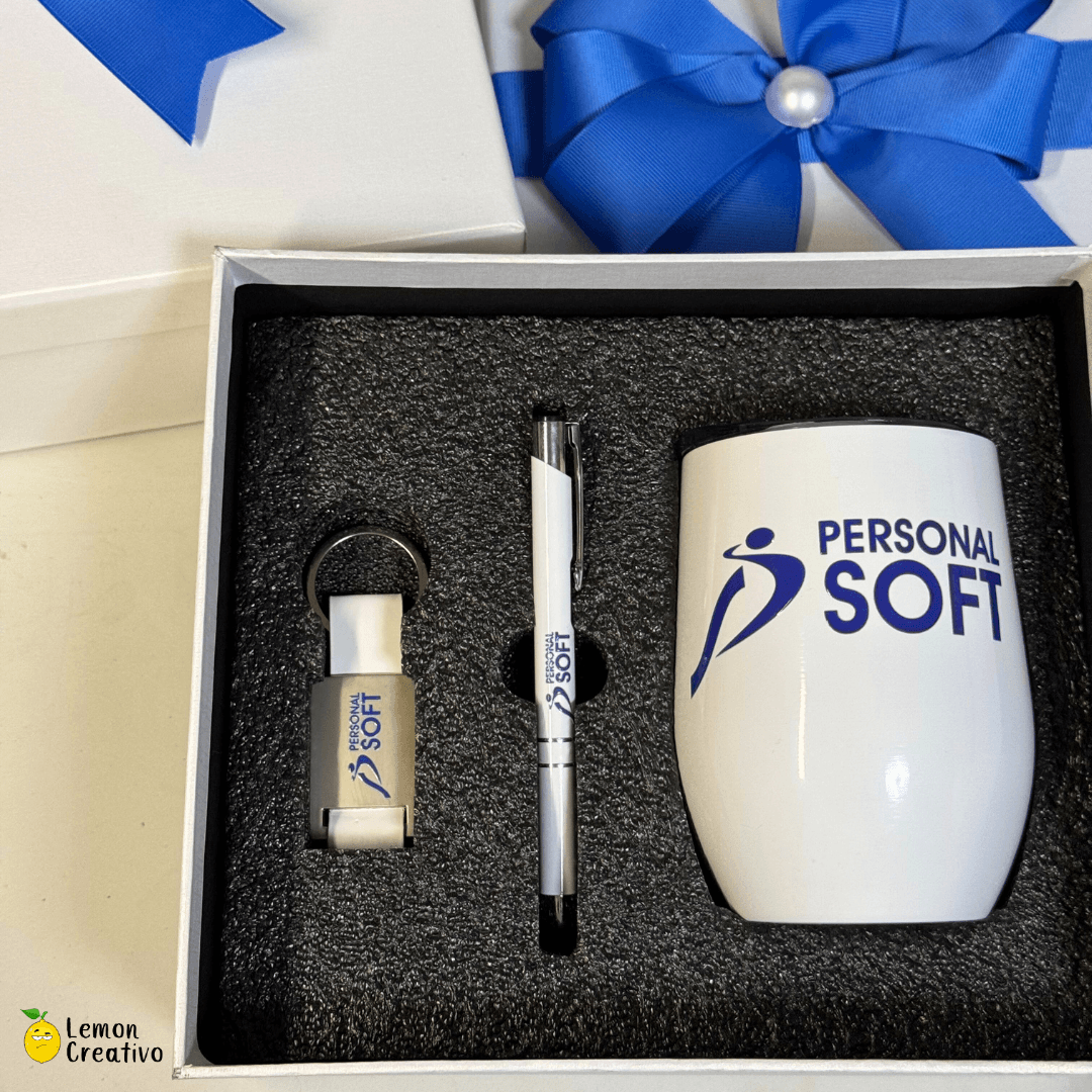 Set de Regalo Corporativo 3 Piezas: Lapicero, Llavero y Vaso Vinero - Lemon Creativo