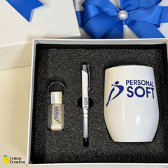 Set de Regalo Corporativo 3 Piezas: Lapicero, Llavero y Vaso Vinero - Lemon Creativo