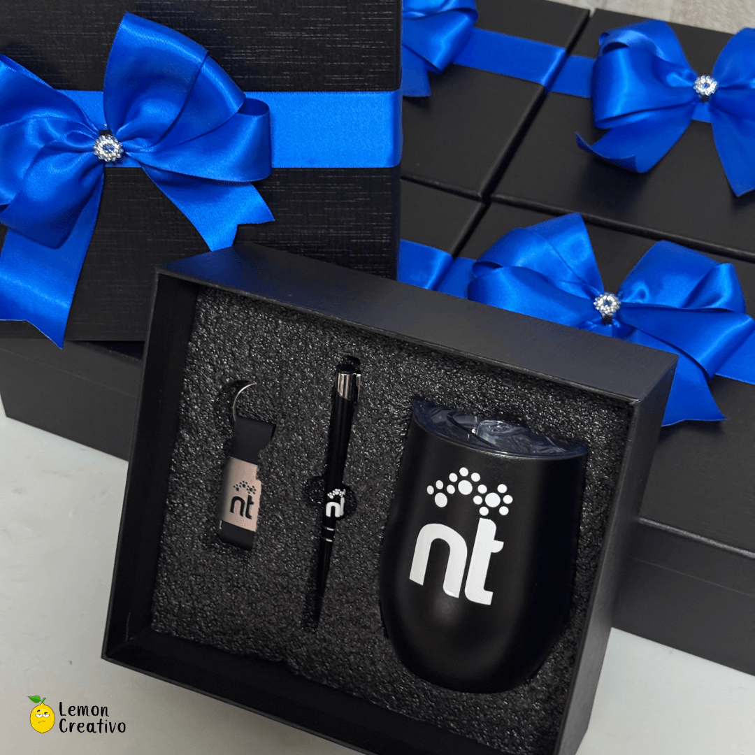 Set de Regalo Corporativo 3 Piezas: Lapicero, Llavero y Vaso Vinero - Lemon Creativo