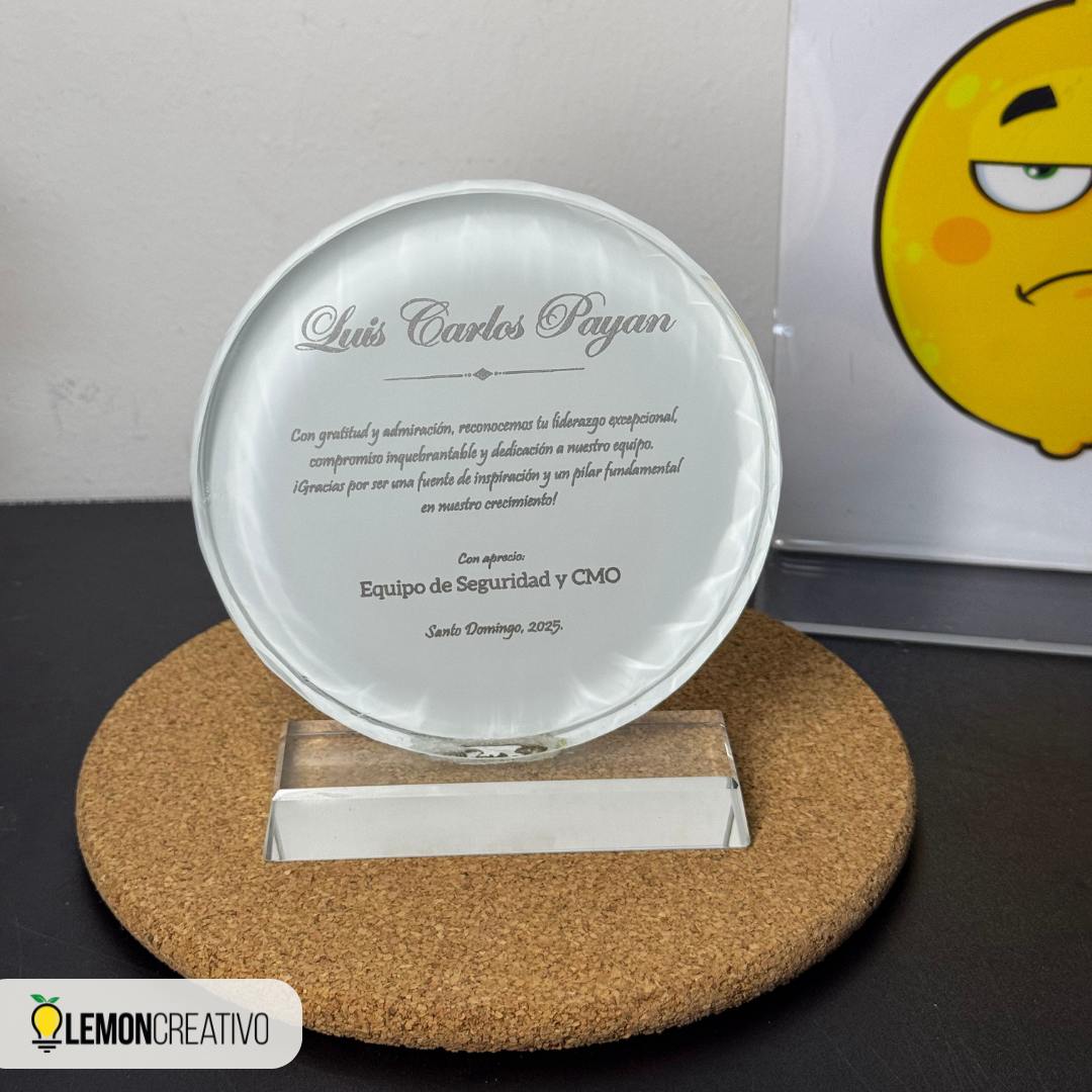 Placa de Reconocimiento de Cristal - Circular - Lemon Creativo