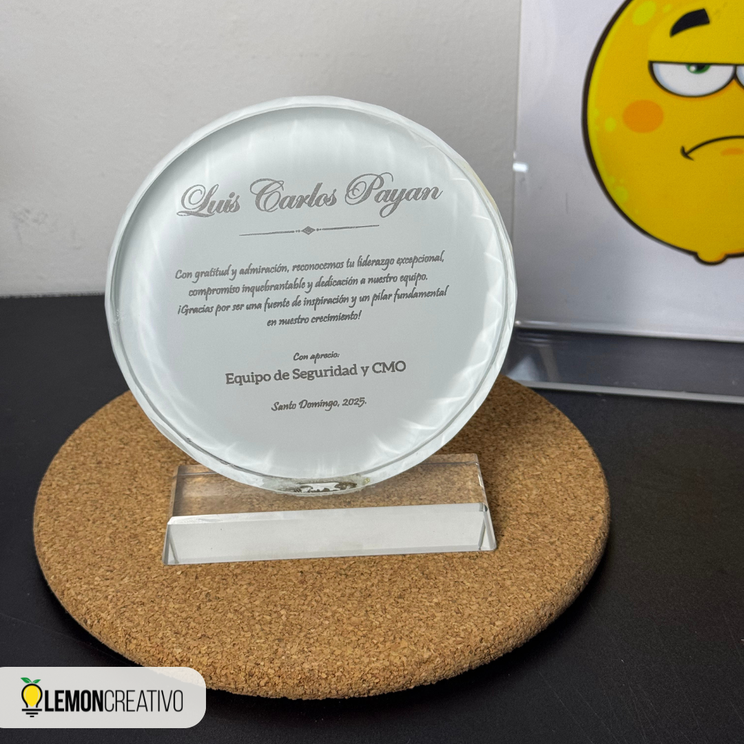Placa de Reconocimiento de Cristal - Circular - Lemon Creativo