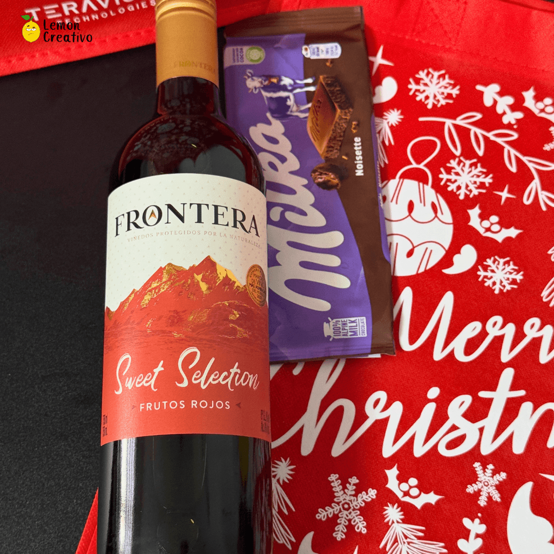Set de Bolsa, Vino y Chocolate - Regalo Navideño Personalizado - Lemon Creativo