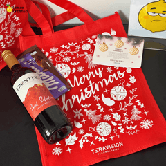 Set de Bolsa, Vino y Chocolate - Regalo Navideño Personalizado - Lemon Creativo
