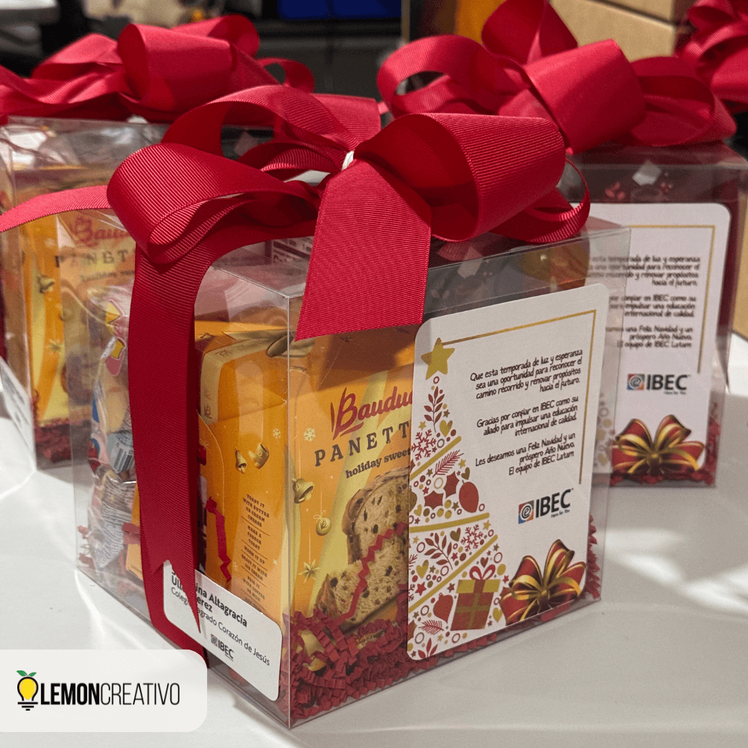 Corporate Christmas sets with panettone and seasonal sweets, with the company's card