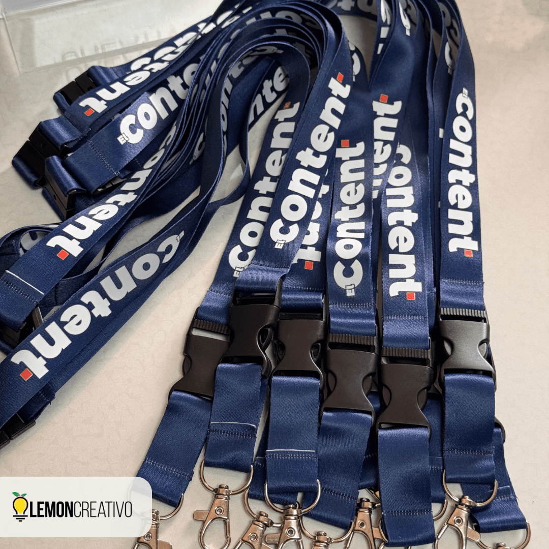 Lanyard with a breakaway safety buckle, printed with a company logo