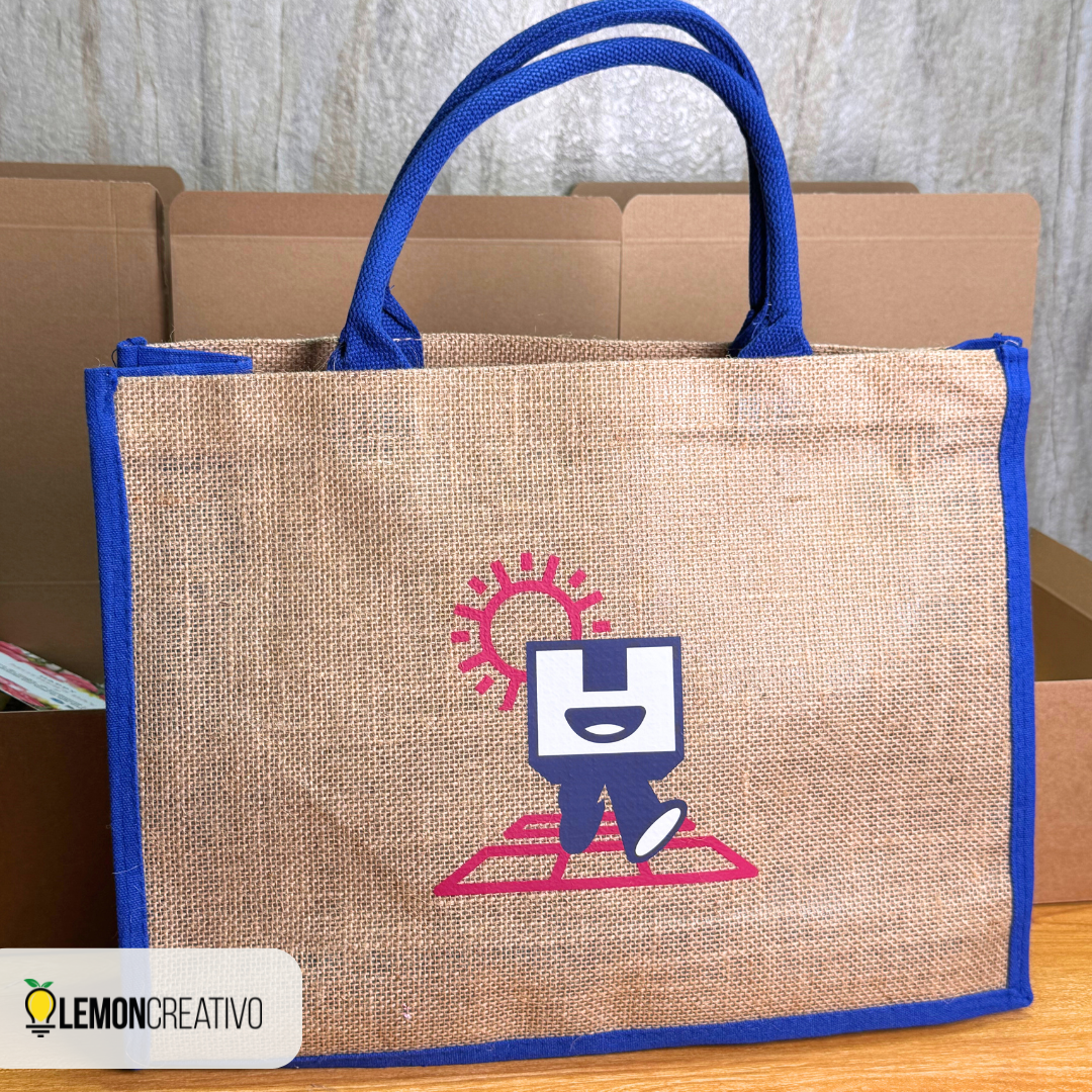 Custom Jute Bag with Colored Trim and Handle – Sustainable Style for Your Brand 